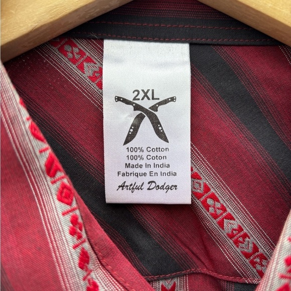 Artful Dodger Men's Red Black Striped Button-Up Long Sleeve Shirt Size 2XL - Picture 2 of 10